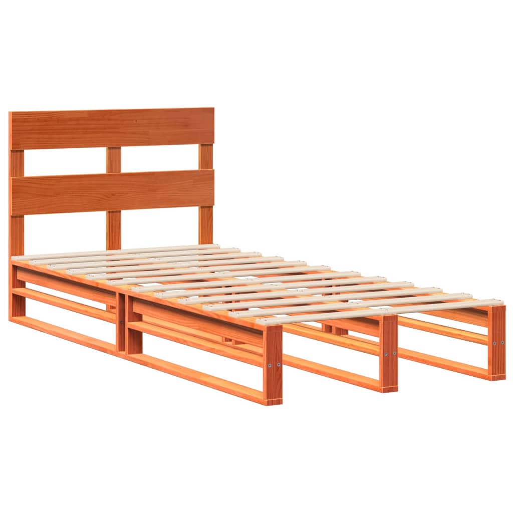 Bed frame without mattress brown wax 90x200 cm solid pine wood