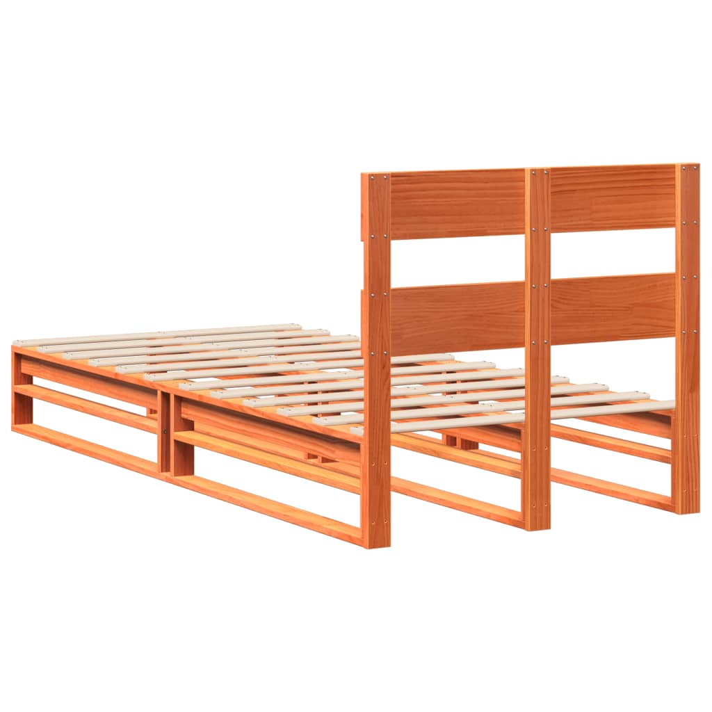 Bed frame without mattress brown wax 90x200 cm solid pine wood