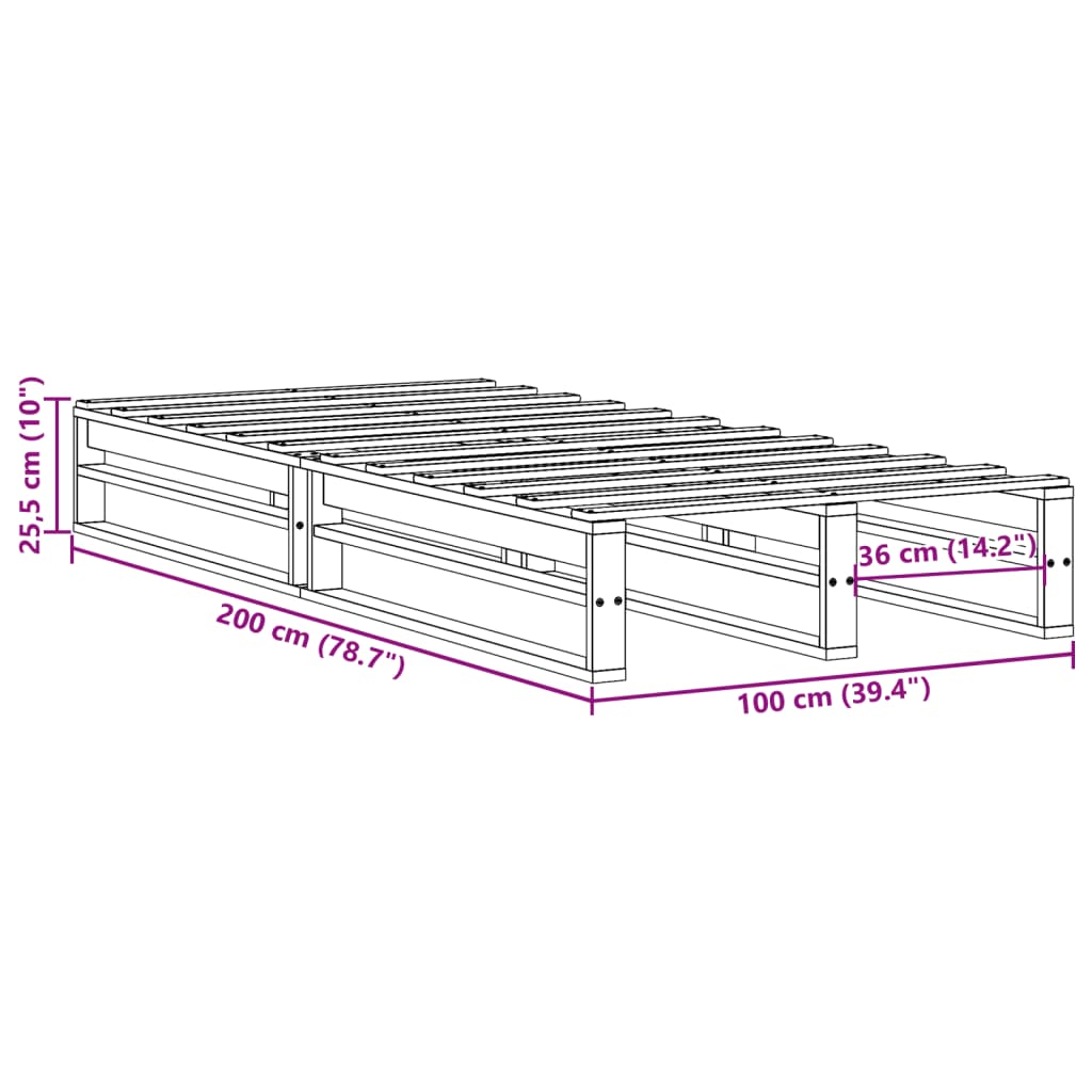 Cadre de lit sans matelas blanc 100x200 cm bois de pin massif