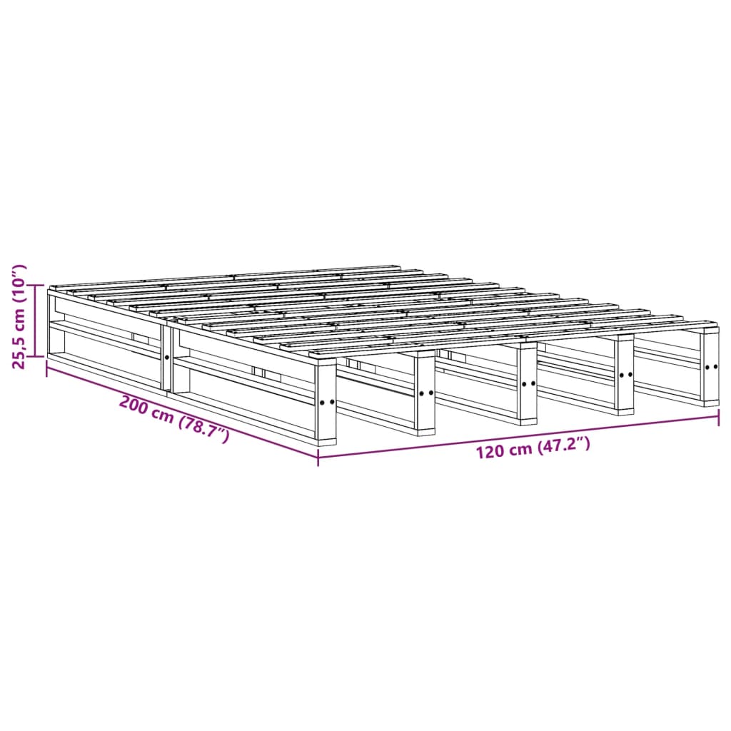 Bettgestell ohne weiße Matratze 120x200 cm aus massivem Kiefernholz