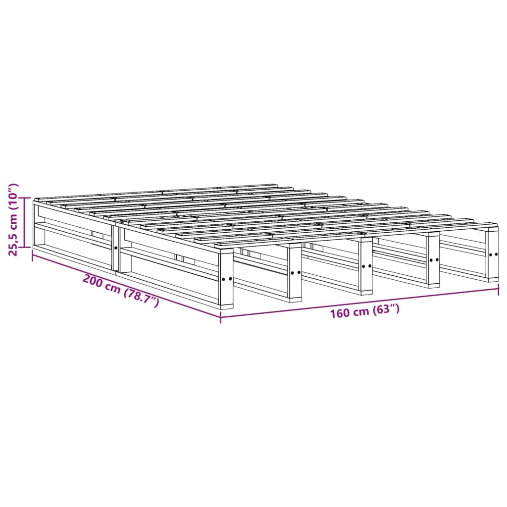 Bed frame without mattress 160x200 cm solid pine wood