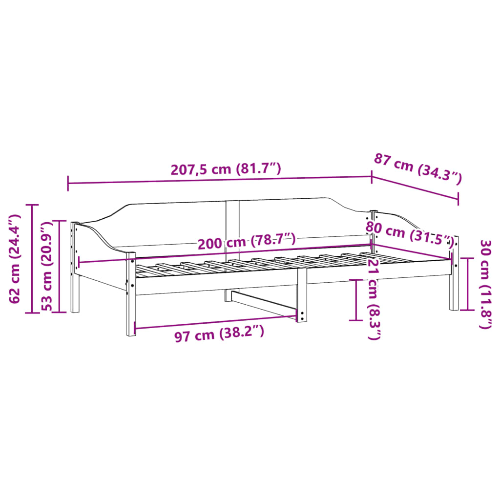 Bettgestell ohne Matratze 80x200 cm aus massivem Kiefernholz