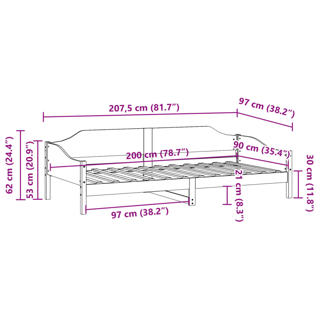 Bettgestell ohne weiße Matratze 90x200 cm aus massivem Kiefernholz