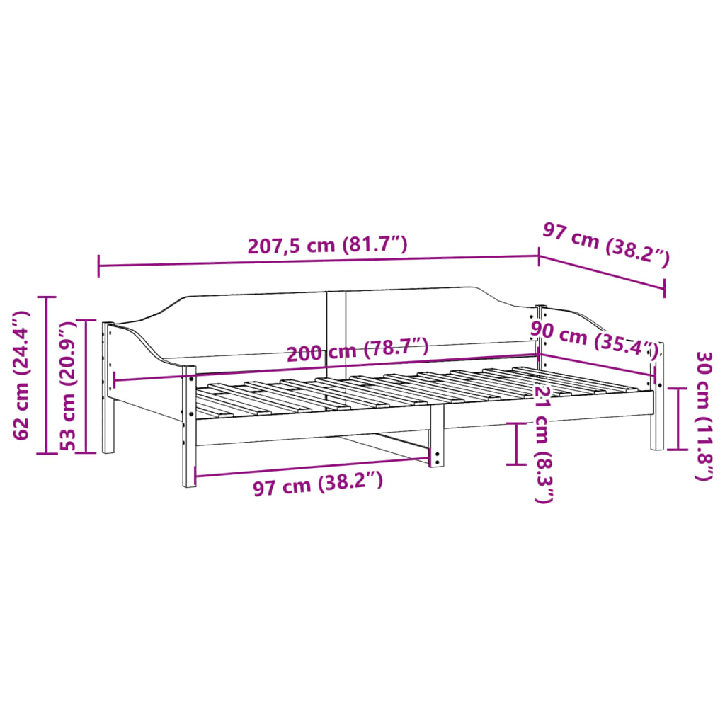 Bettgestell ohne Matratze, braunes Wachs, 90 x 200 cm, massives Kiefernholz