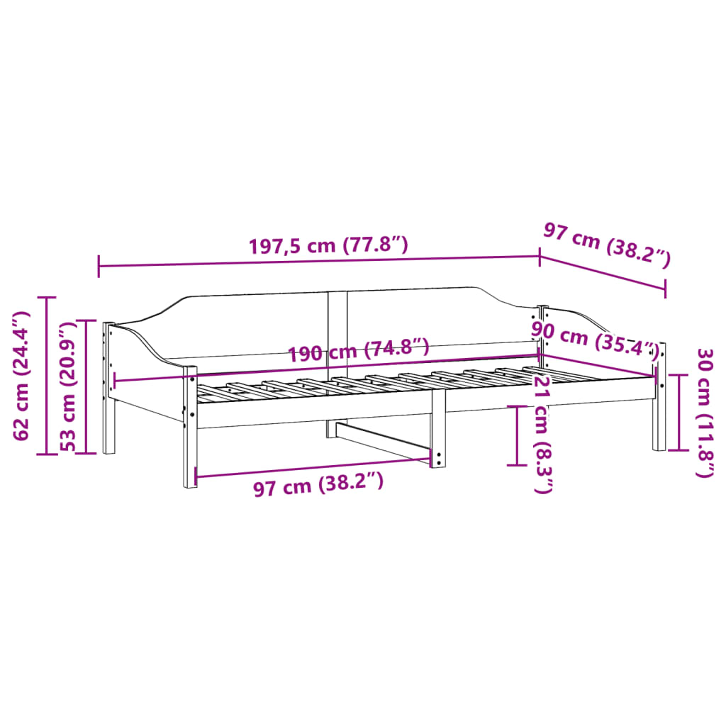 Bettgestell ohne Matratze 90x190 cm aus massivem Kiefernholz