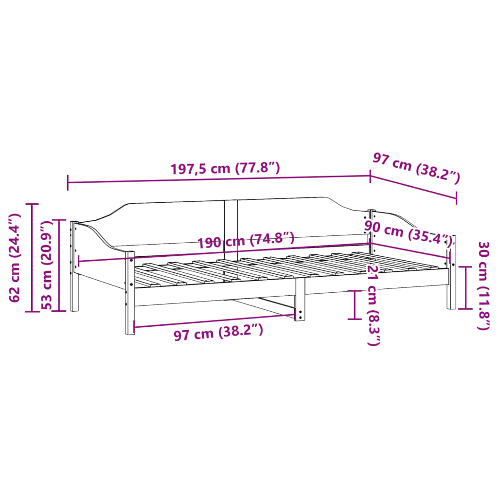 Bettgestell ohne Matratze, braunes Wachs, 90 x 190 cm, massives Kiefernholz