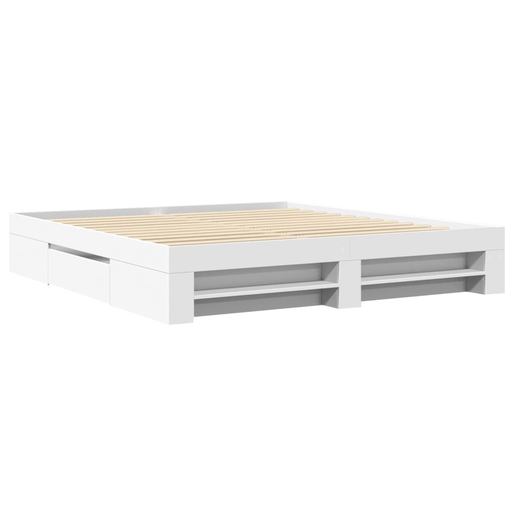 Cadre de lit sans matelas blanc 200x200 cm bois d'ingénierie