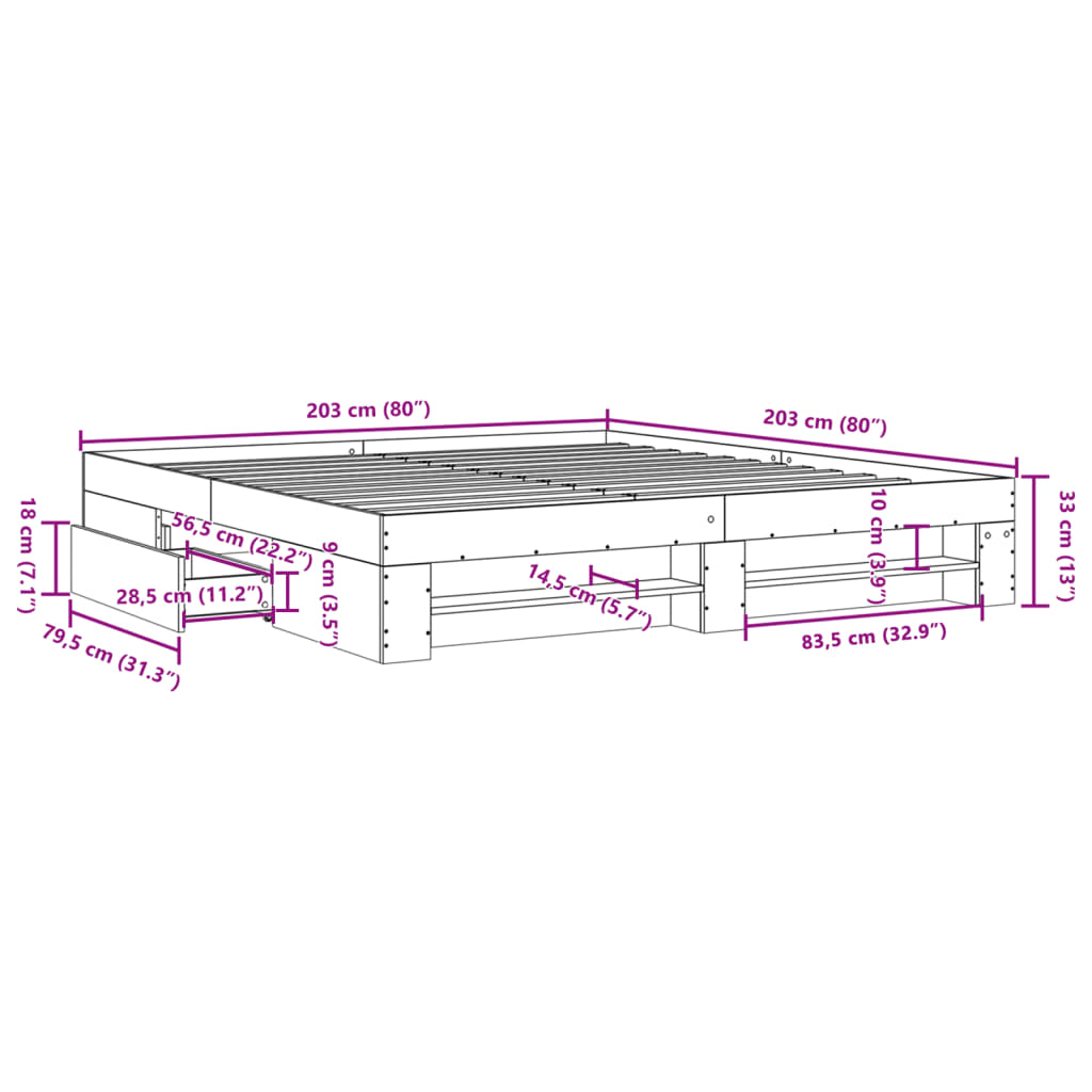 Cadre de lit sans matelas sonoma gris 200x200 cm