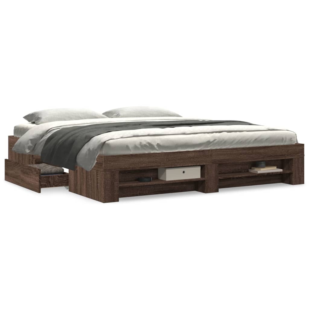 Bed frame without mattress brown oak 200x200 cm