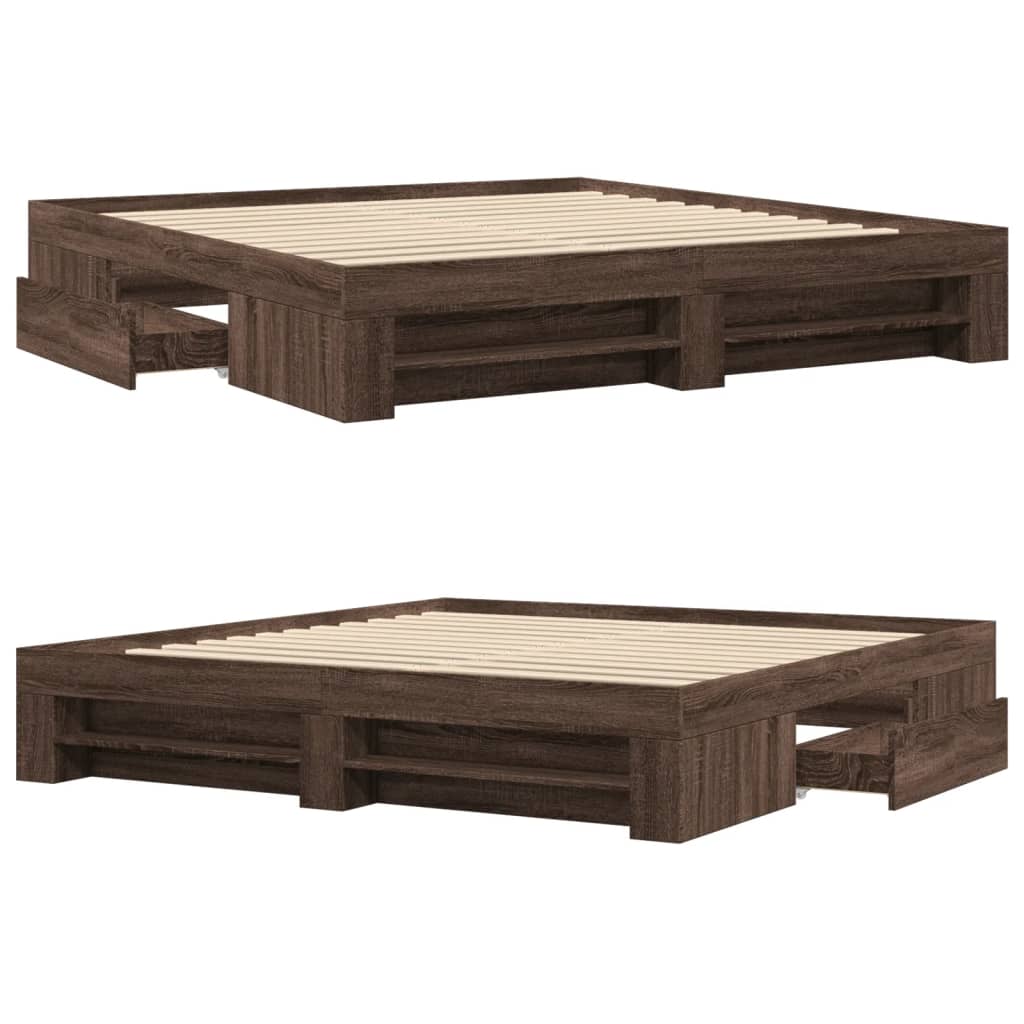 Bed frame without mattress brown oak 200x200 cm