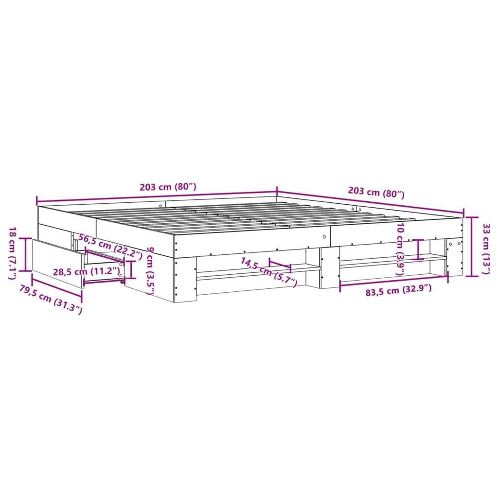 Bed frame without mattress brown oak 200x200 cm