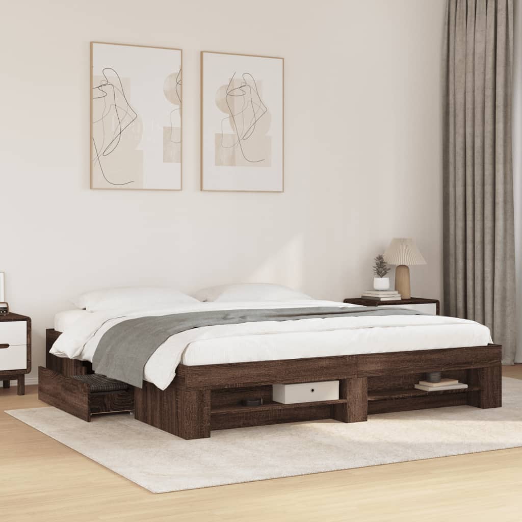 Bed frame without mattress brown oak 200x200 cm