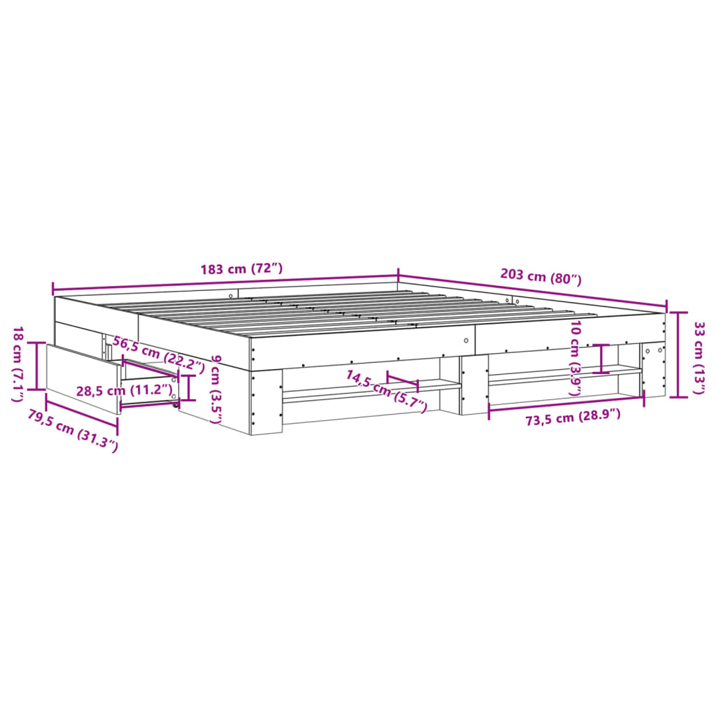 Cadre de lit sans matelas sonoma gris 180x200 cm