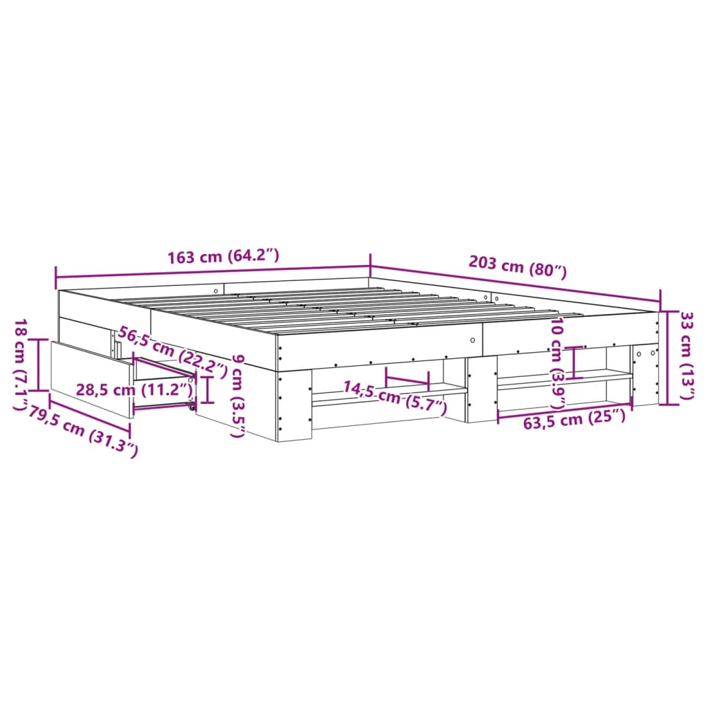 Bettgestell ohne Matratze Sonoma-Eiche 160x200 cm