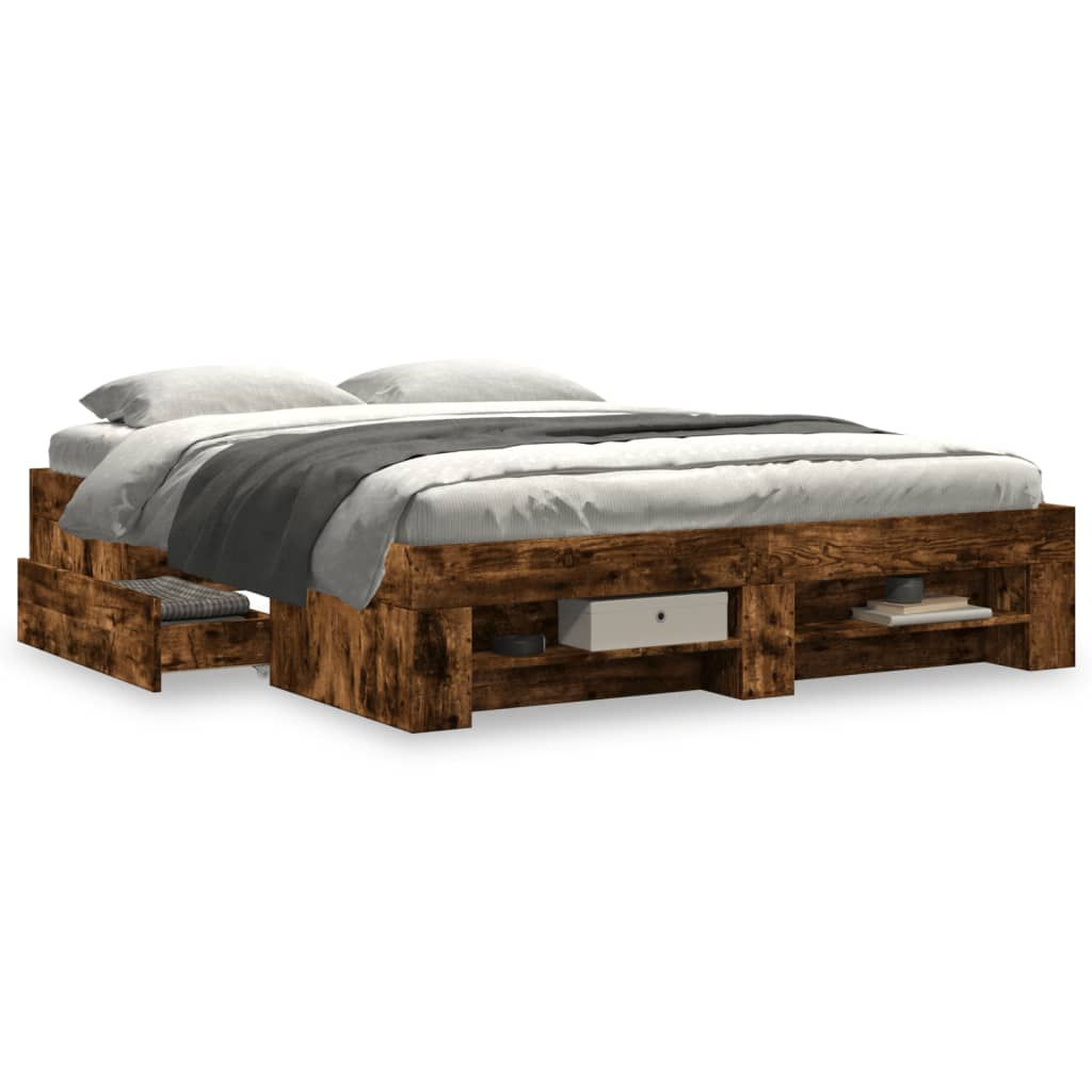 Cadre de lit sans matelas chêne fumé 160x200 cm bois ingénierie