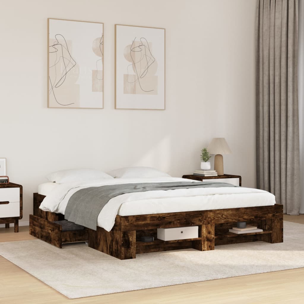 Cadre de lit sans matelas chêne fumé 150x200 cm bois ingénierie