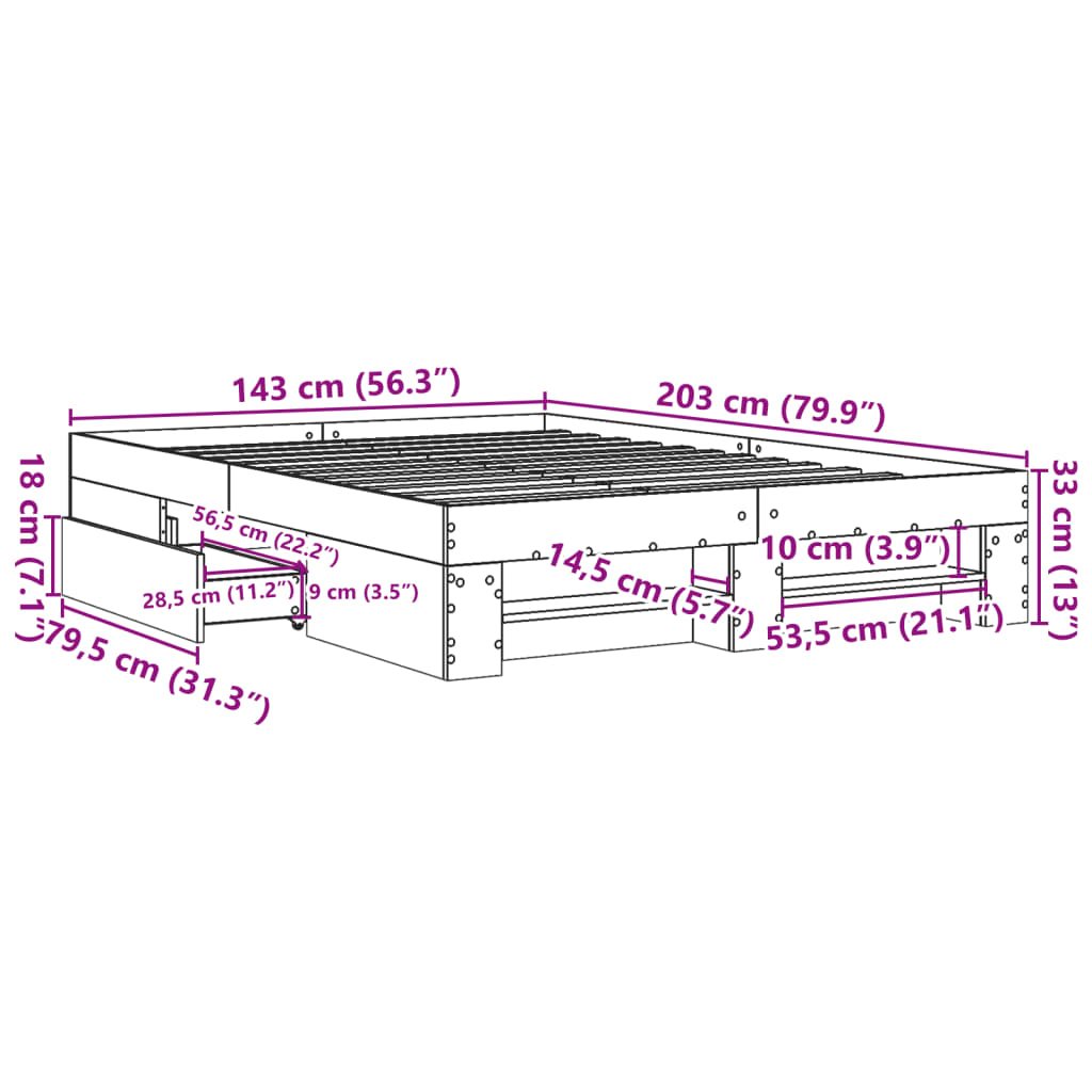 Bettgestell ohne Matratze Sonomagrau 140x200 cm