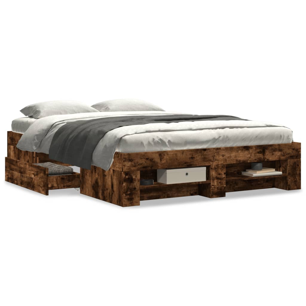 Cadre de lit sans matelas chêne fumé 120x200 cm bois ingénierie