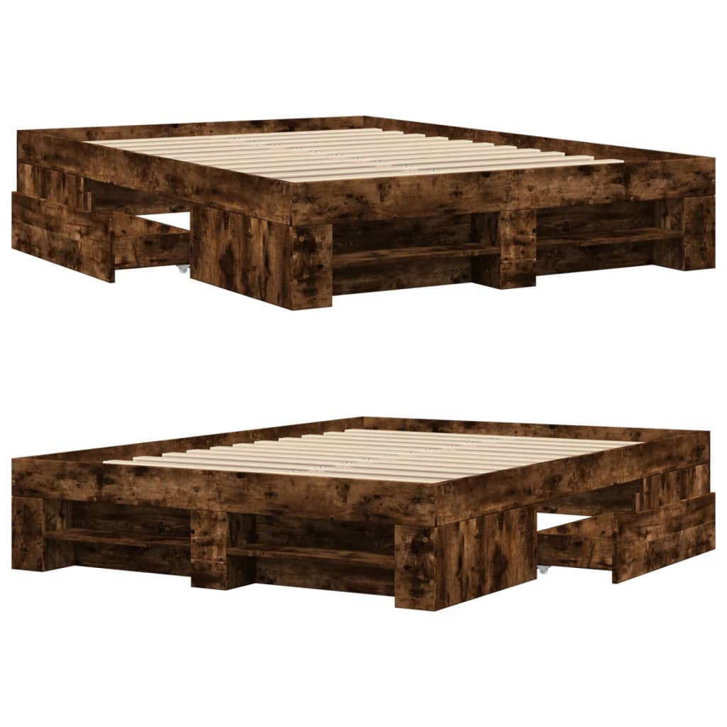 Cadre de lit sans matelas chêne fumé 120x200 cm bois ingénierie