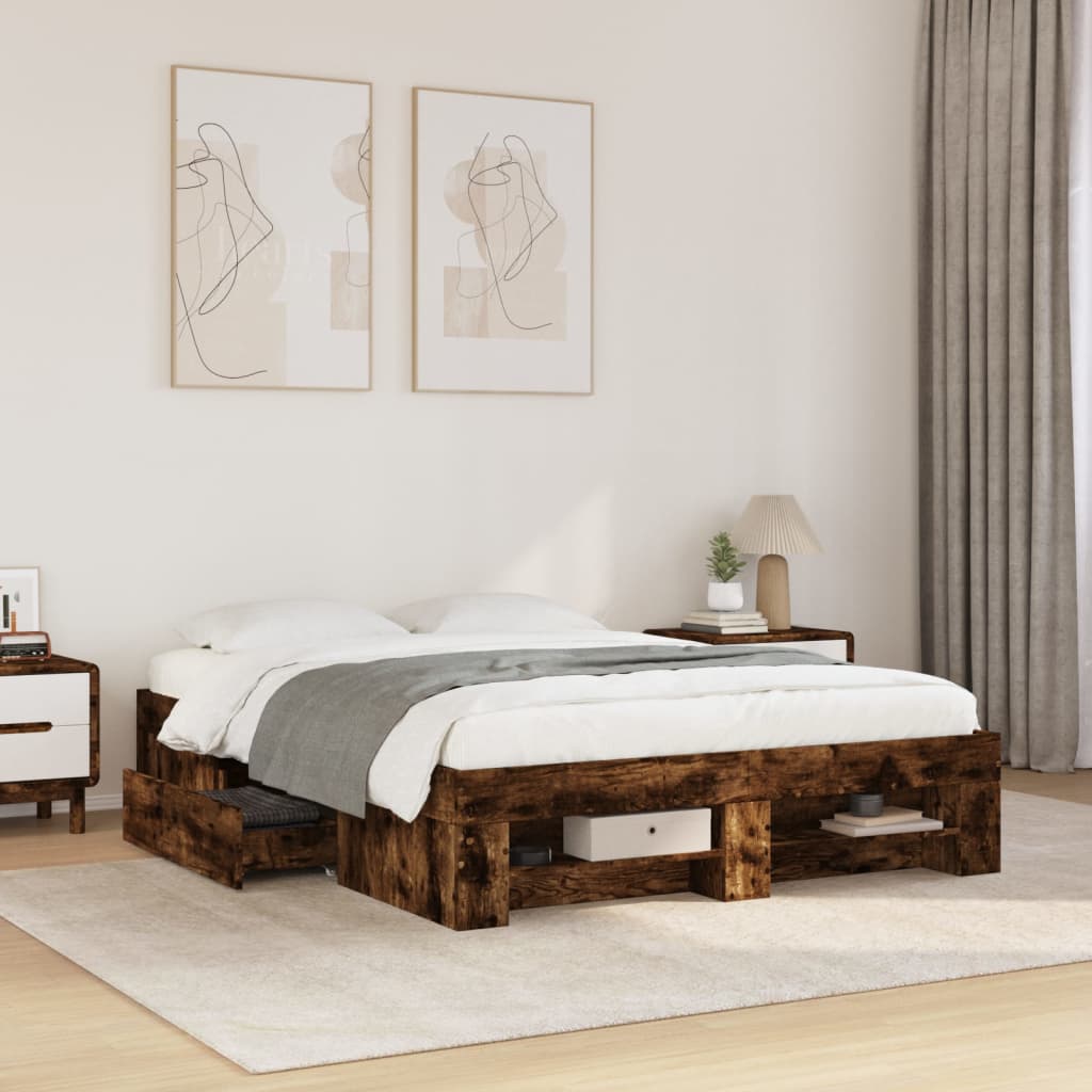 Cadre de lit sans matelas chêne fumé 120x200 cm bois ingénierie