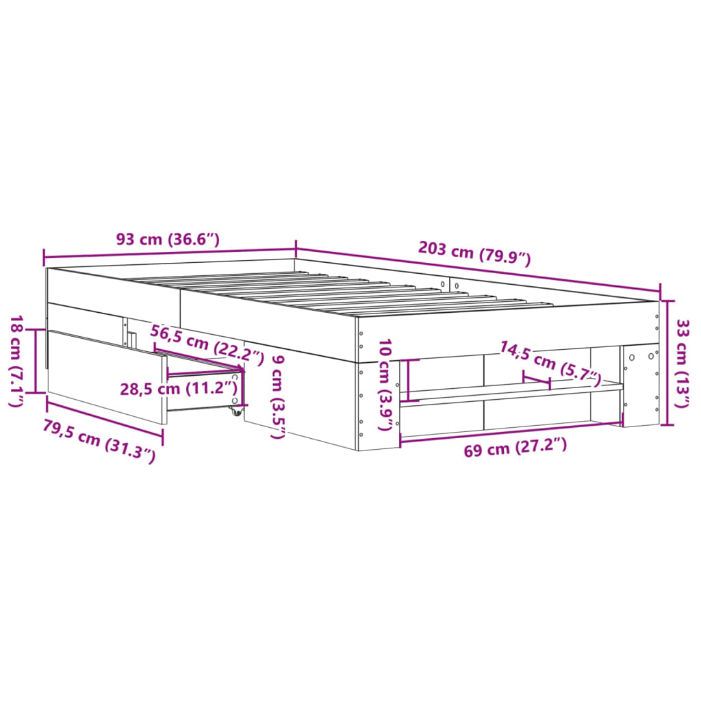 Cadre de lit sans matelas blanc 90x200 cm bois d'ingénierie