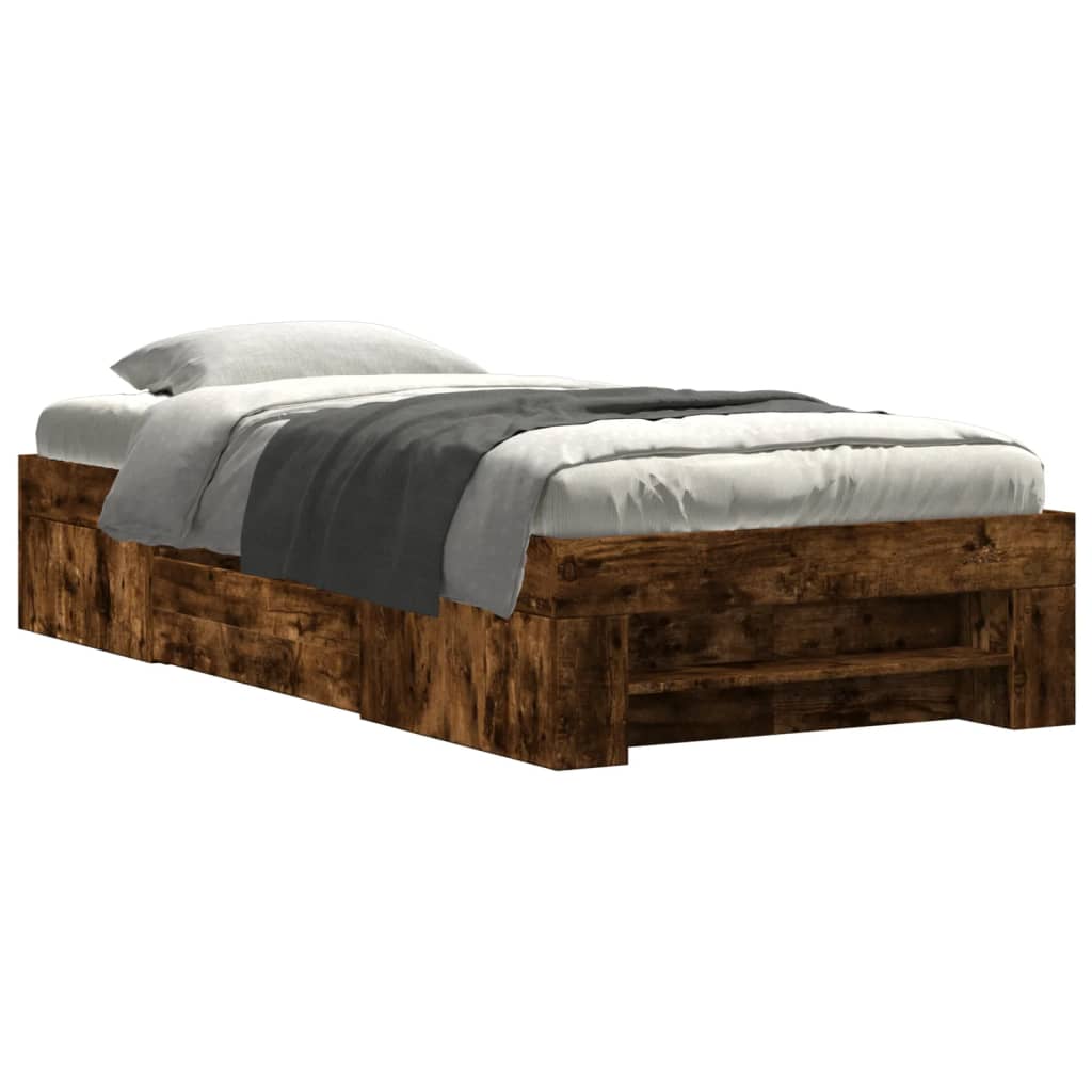 Cadre de lit sans matelas chêne fumé 90x200cm bois d'ingénierie