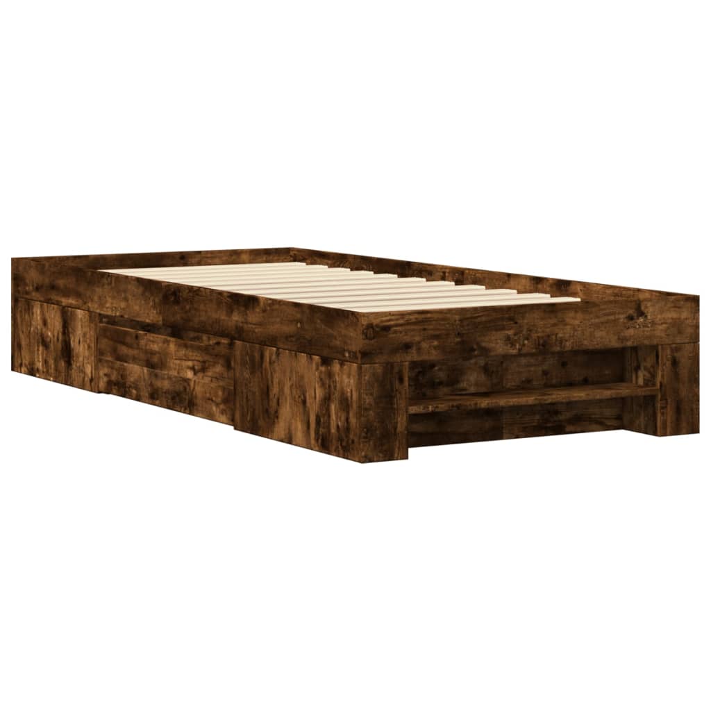 Cadre de lit sans matelas chêne fumé 90x200cm bois d'ingénierie