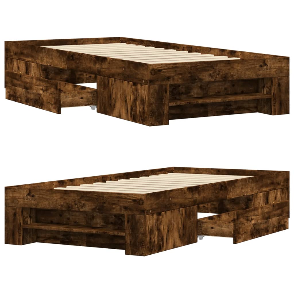 Cadre de lit sans matelas chêne fumé 90x200cm bois d'ingénierie