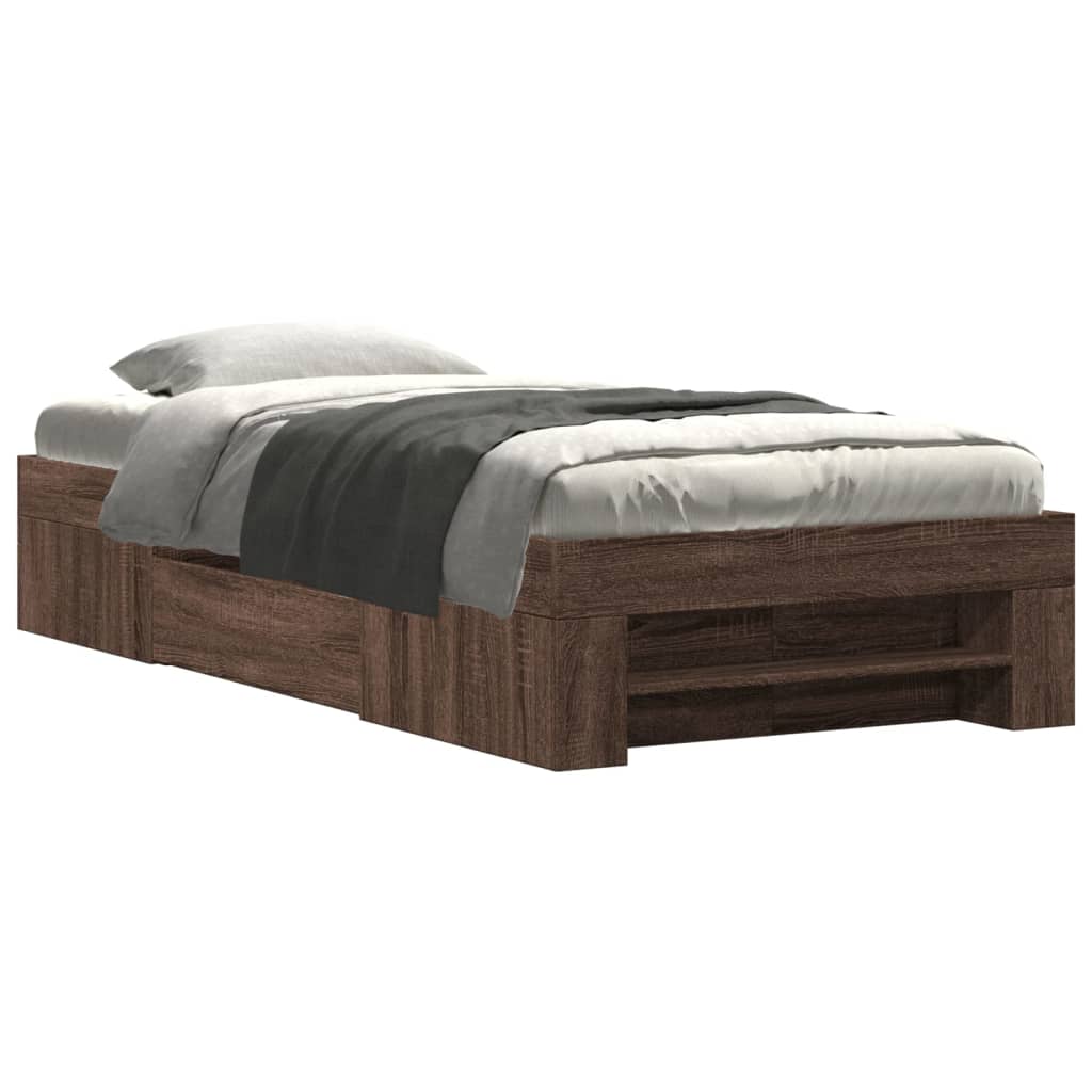 Bed frame without mattress brown oak 90x200cm engineered wood