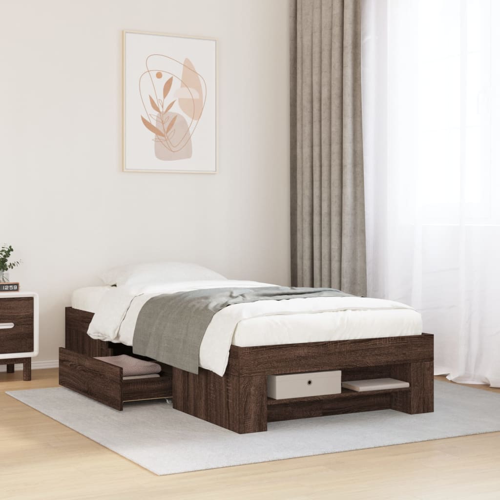 Bed frame without mattress brown oak 90x200cm engineered wood