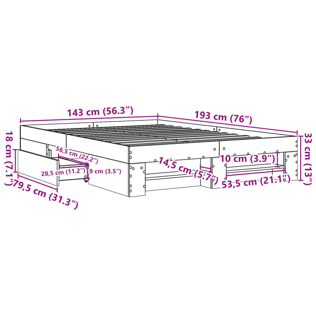 Bed frame without mattress white 140x190 cm engineered wood