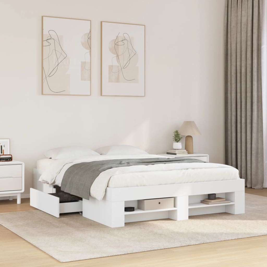 Bed frame without mattress white 140x190 cm engineered wood