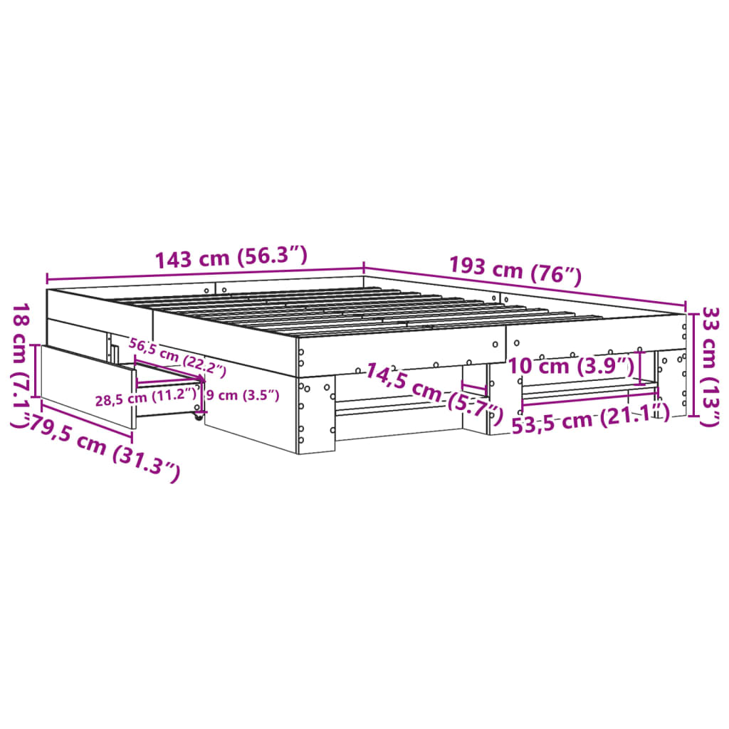 Bed frame without mattress concrete gray 140x190 cm engineered wood