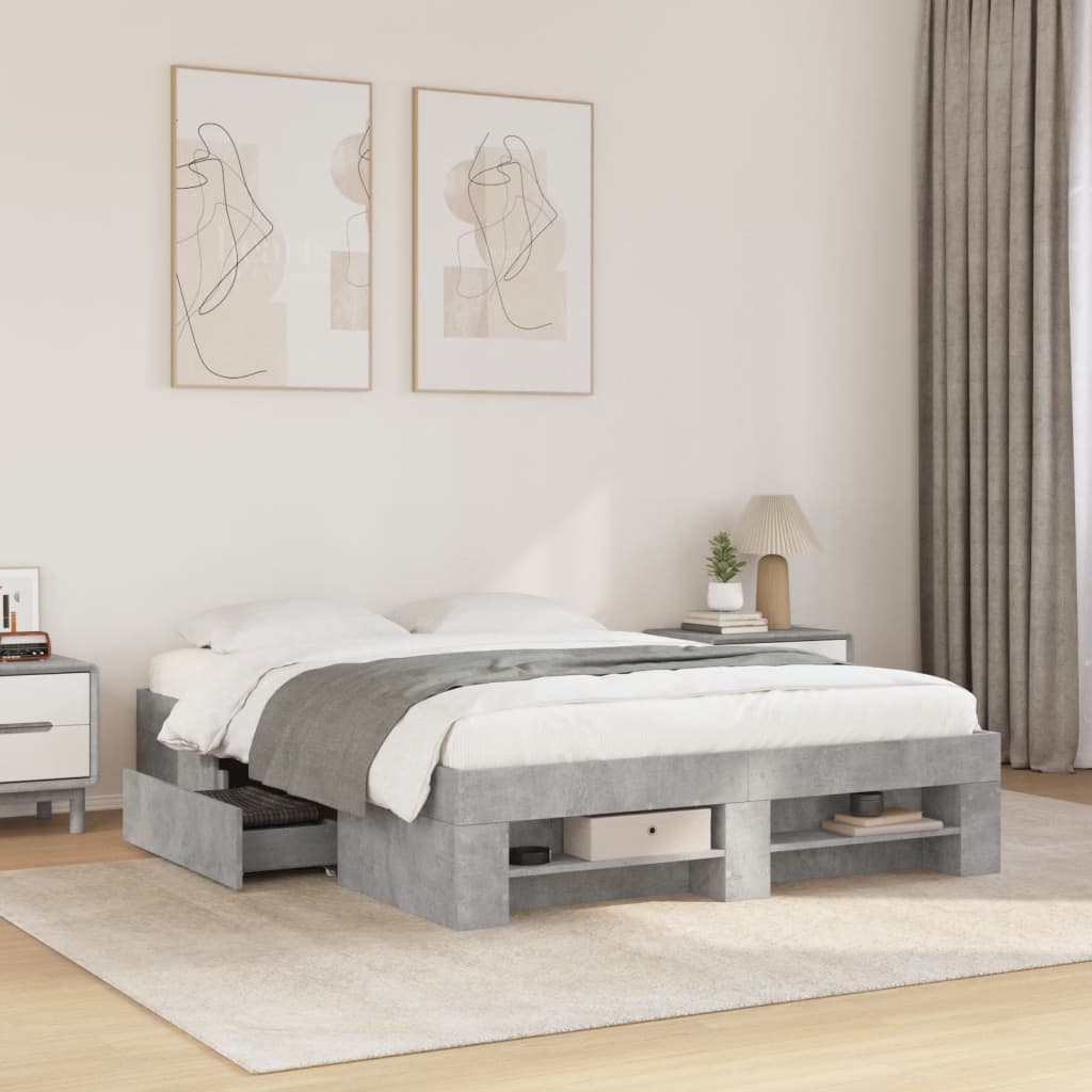 Bed frame without mattress concrete gray 140x190 cm engineered wood