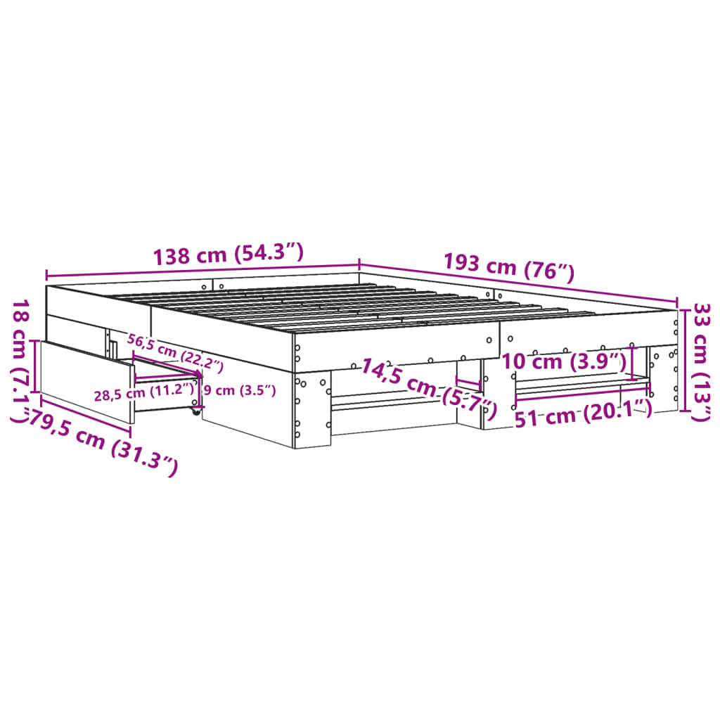 Cadre de lit sans matelas blanc 135x190 cm bois d'ingénierie