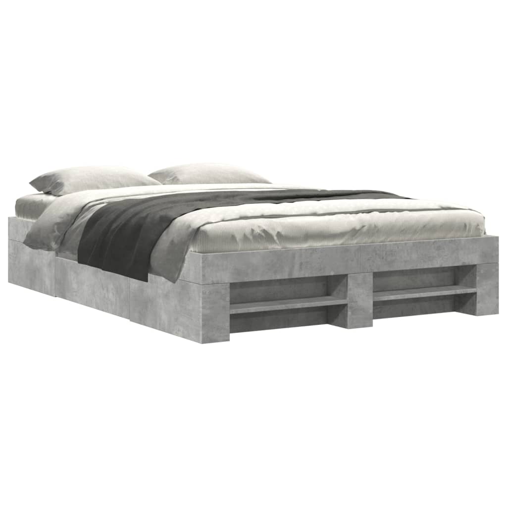 Bed frame without mattress concrete gray 135x190 cm engineered wood