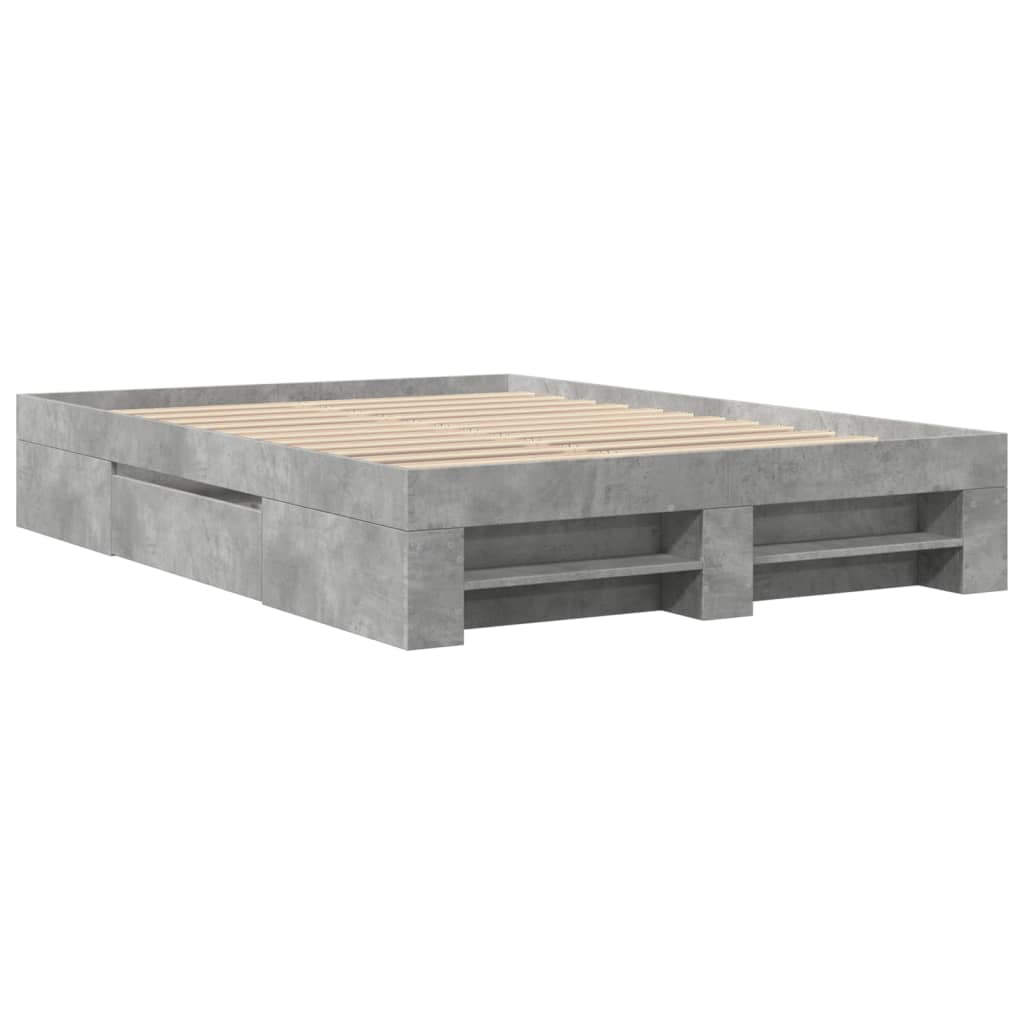 Bed frame without mattress concrete gray 135x190 cm engineered wood