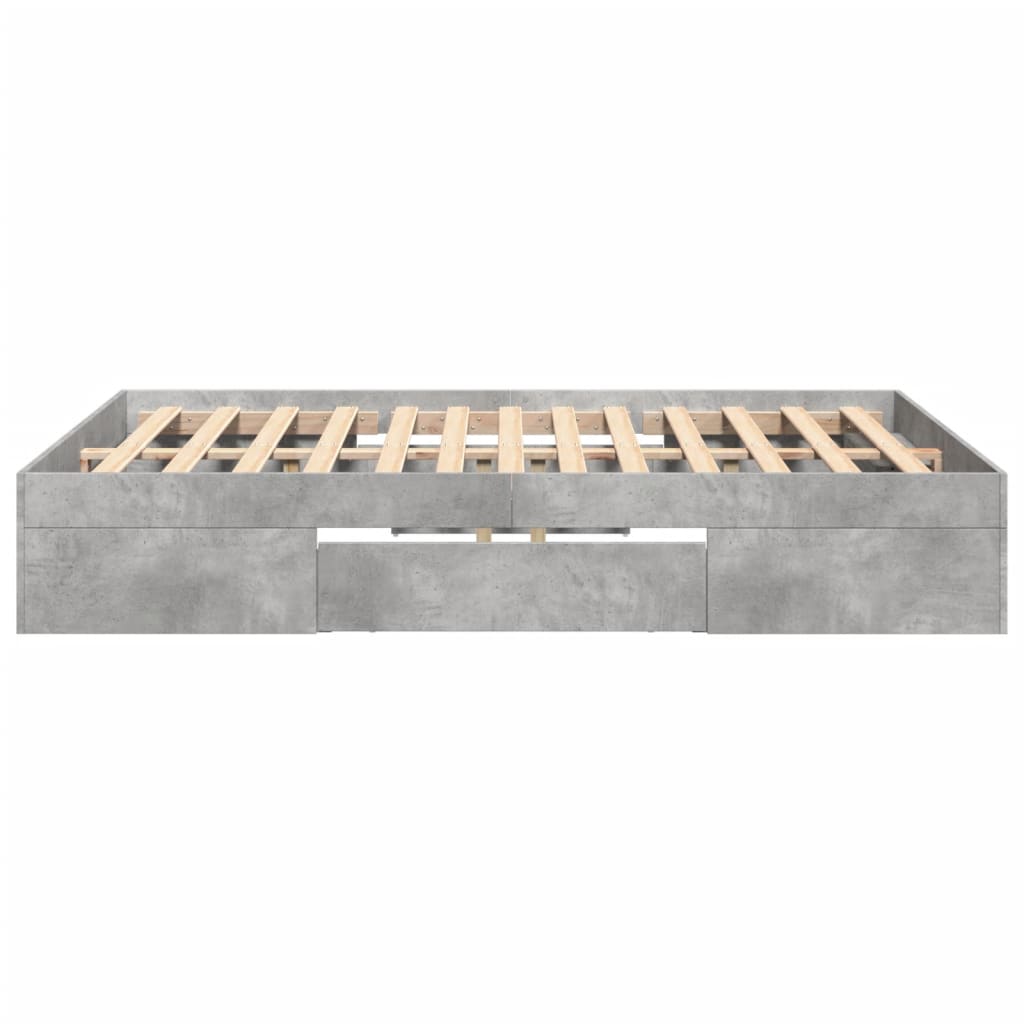 Bed frame without mattress concrete gray 135x190 cm engineered wood