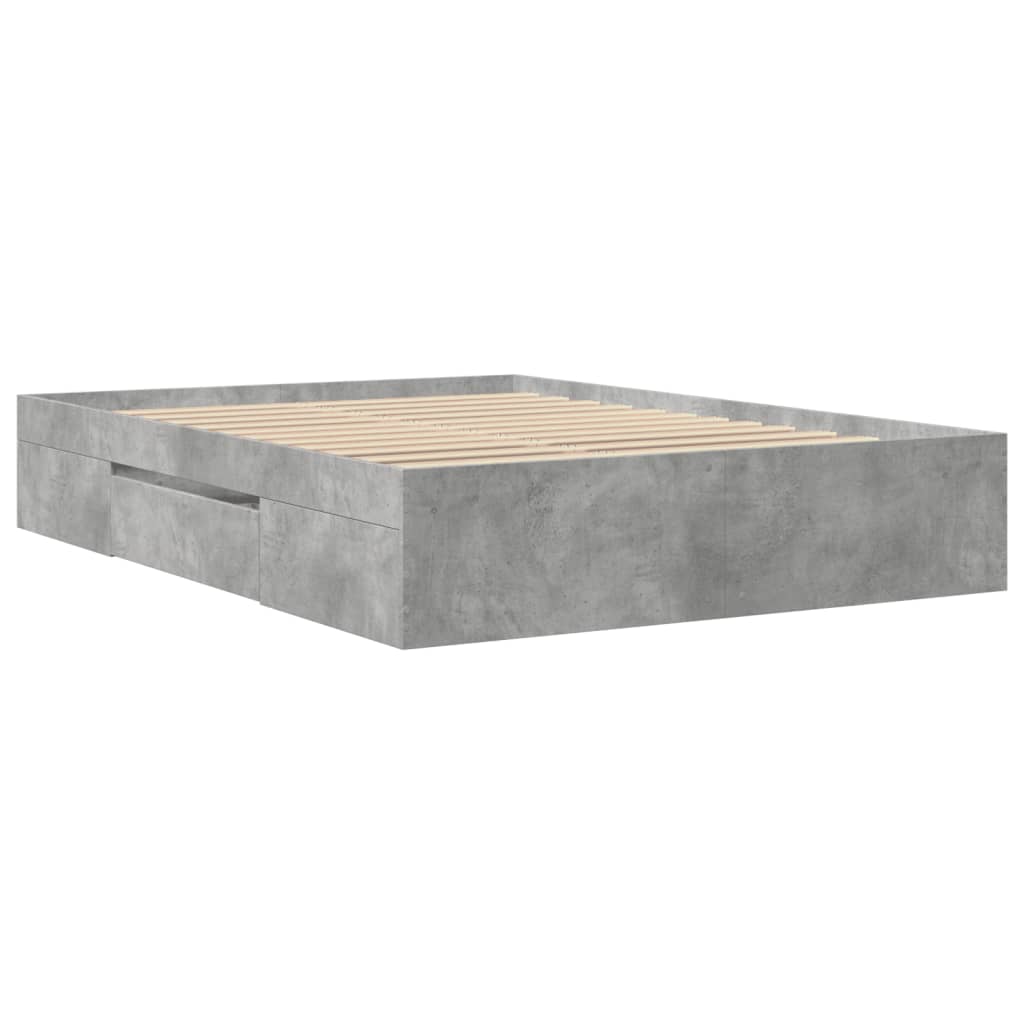 Bed frame without mattress concrete gray 135x190 cm engineered wood