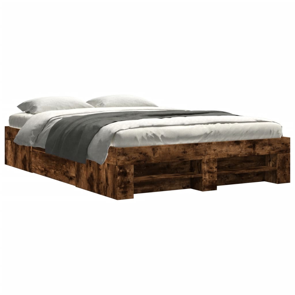 Bed frame without mattress smoked oak 135x190 cm engineered wood