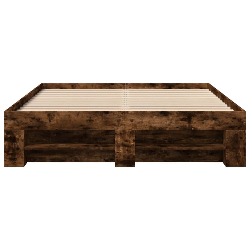 Bed frame without mattress smoked oak 135x190 cm engineered wood