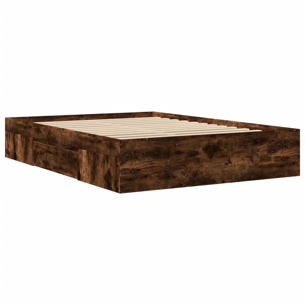 Bed frame without mattress smoked oak 135x190 cm engineered wood