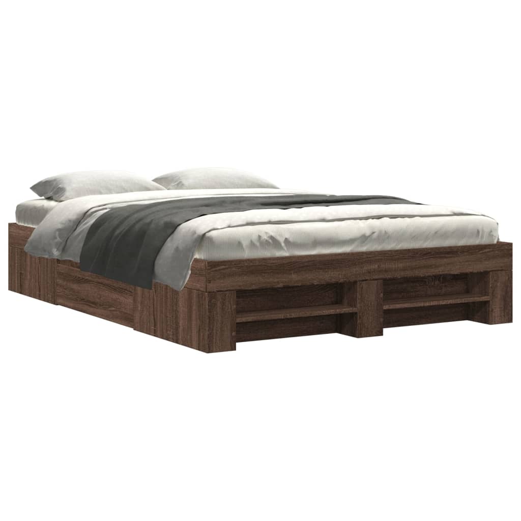 Bed frame without mattress brown oak 135x190 cm