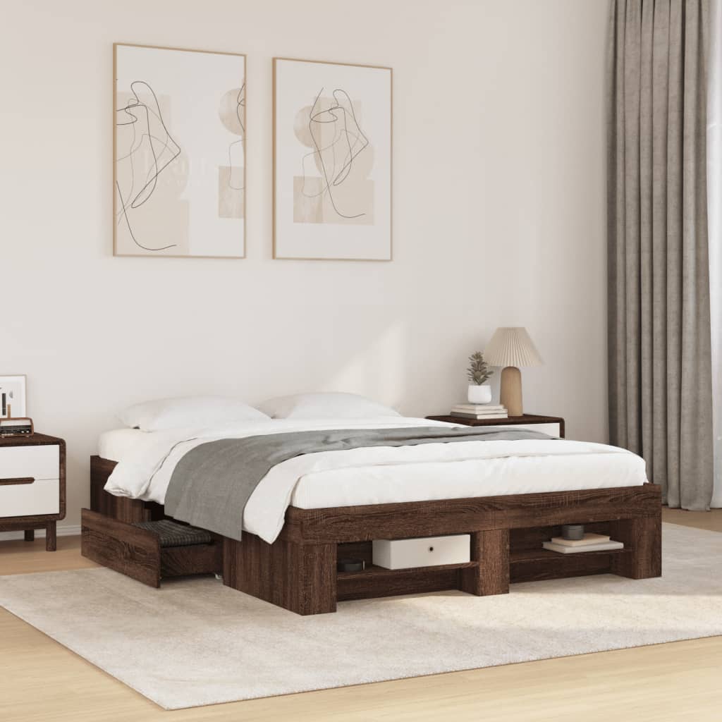 Bed frame without mattress brown oak 135x190 cm