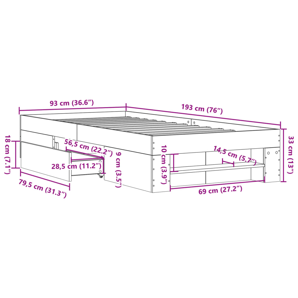 Bettgestell ohne Matratze Sonoma-Eiche 90x190 cm