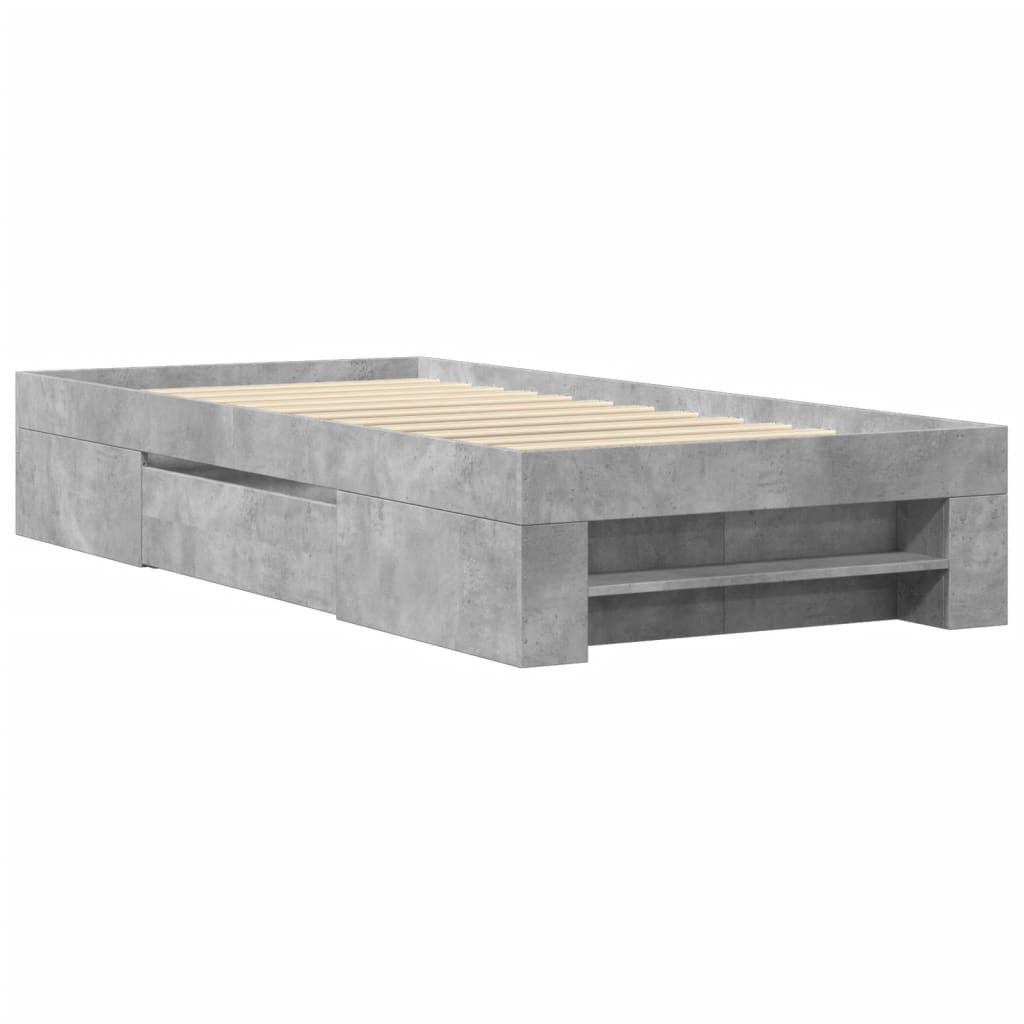 Bed frame without mattress concrete gray 90x190cm engineered wood