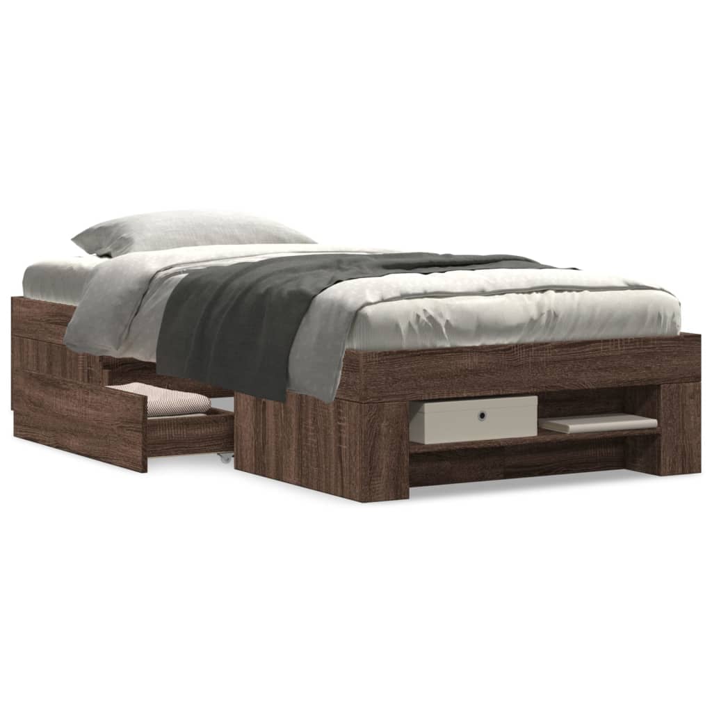 Bed frame without mattress brown oak 90x190cm engineered wood