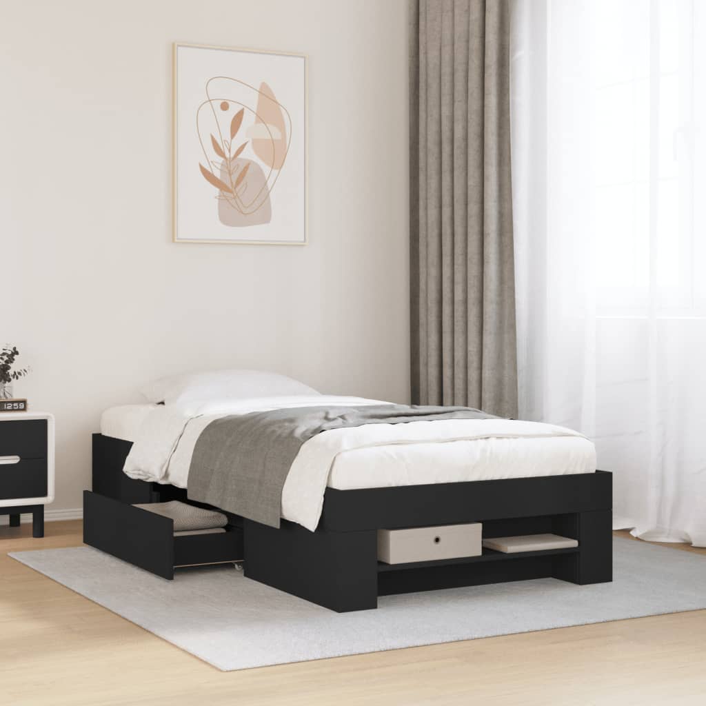 Bed frame without mattress black 75x190 cm engineered wood