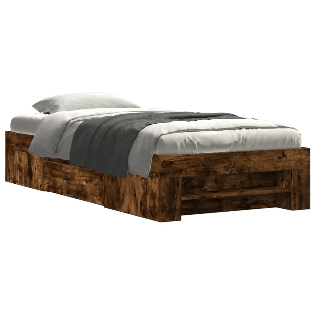 Cadre de lit sans matelas chêne fumé 75x190cm bois d'ingénierie