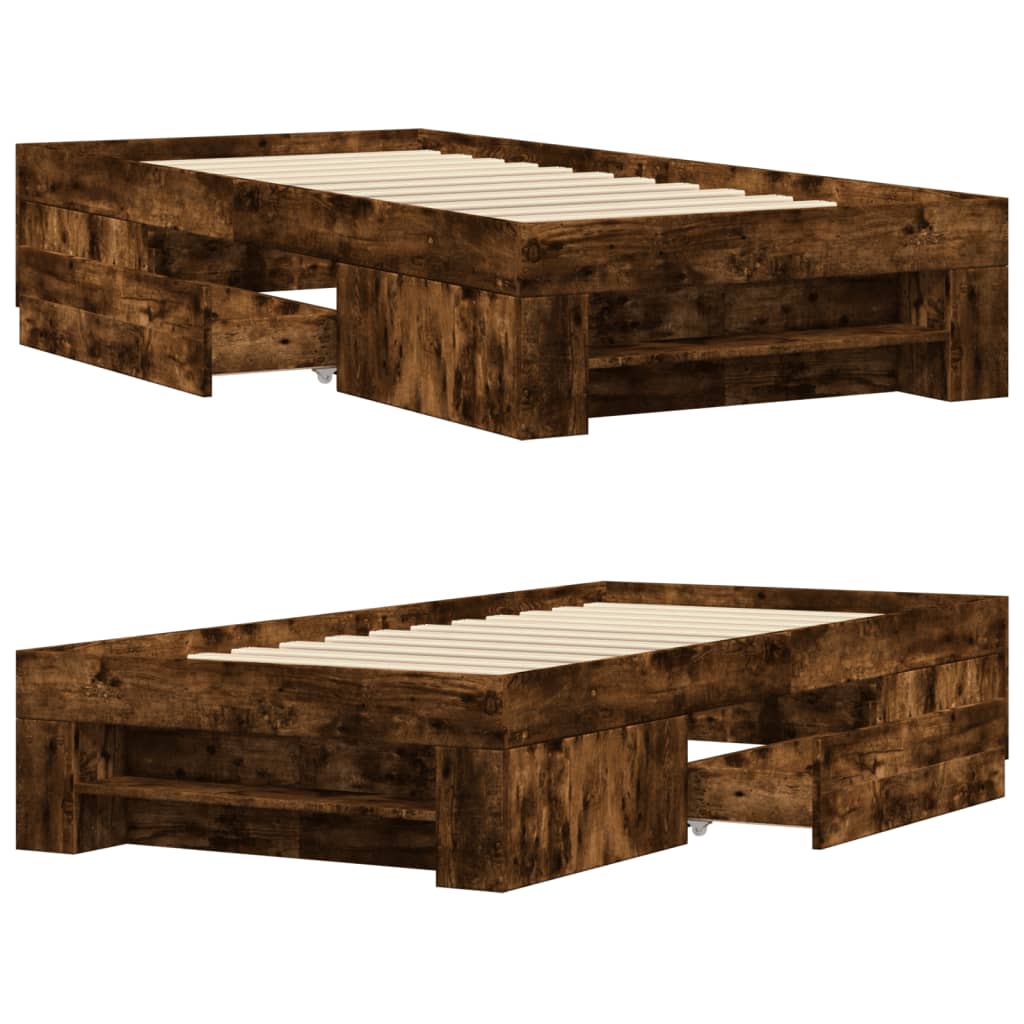 Cadre de lit sans matelas chêne fumé 75x190cm bois d'ingénierie